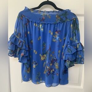 CeCe Floral Blue Off-Shoulder Top